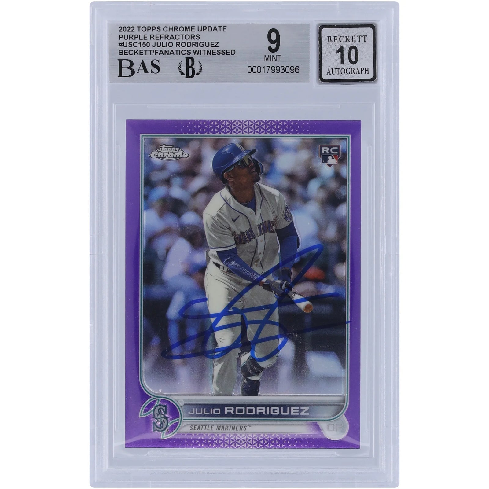 Julio Rodriguez Signed 2022 Topps Chrome Update Purple Refractor #USC150 | Graded 9