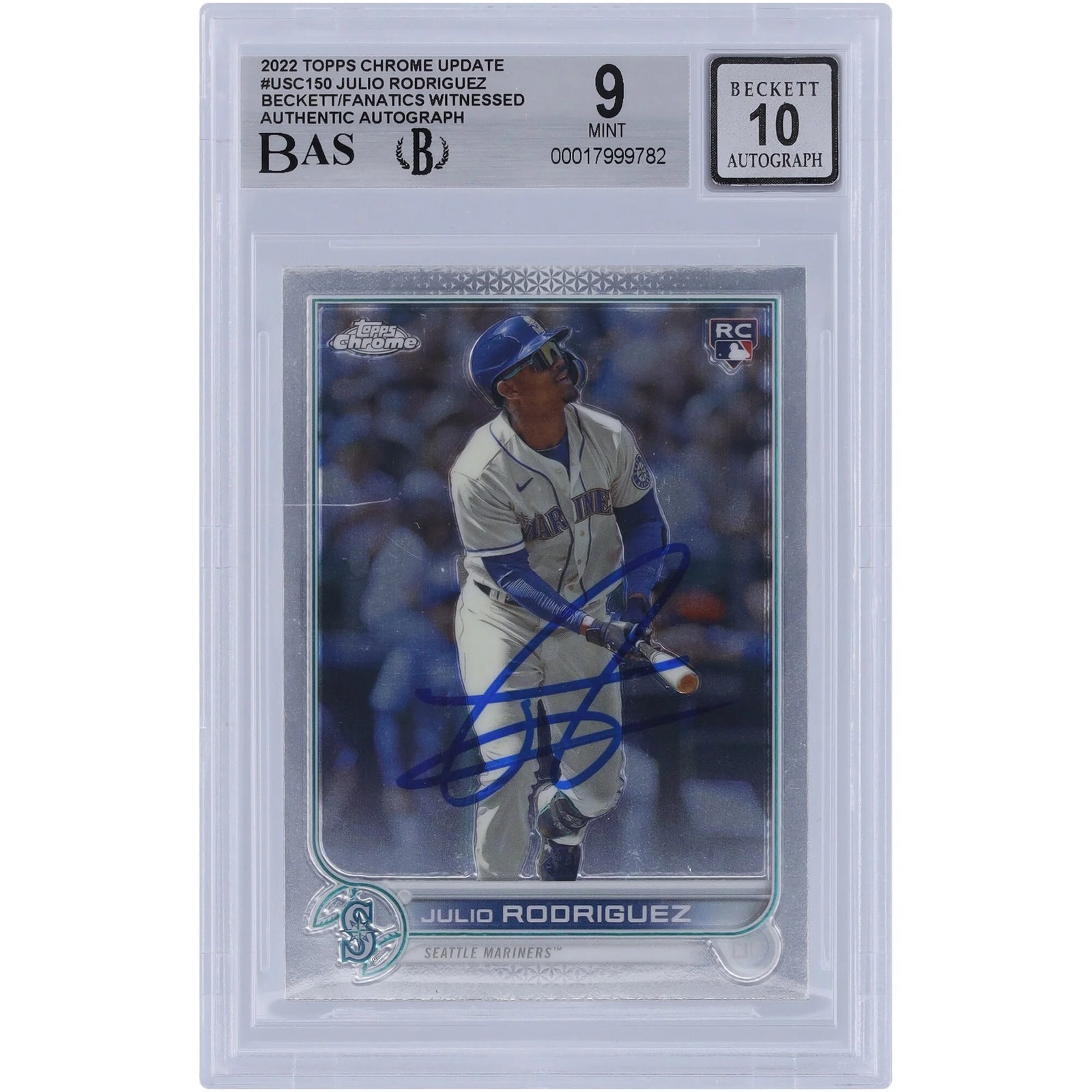Julio Rodriguez Signed 2022 Topps Chrome Update #USC150 Rookie Card | Beckett Authenticate