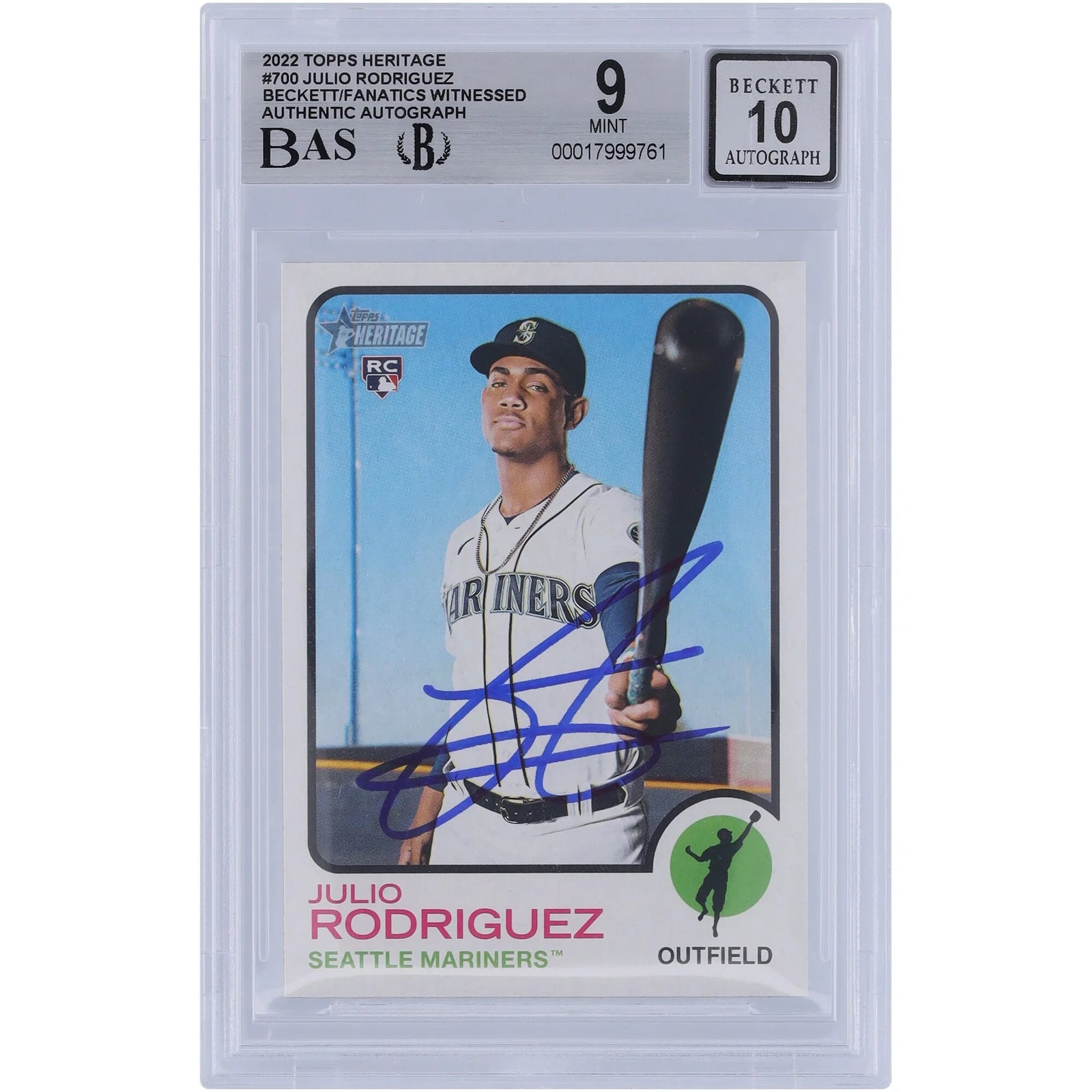 Julio Rodriguez Signed 2022 Topps Heritage #700 Rookie Card | Beckett Authenticated