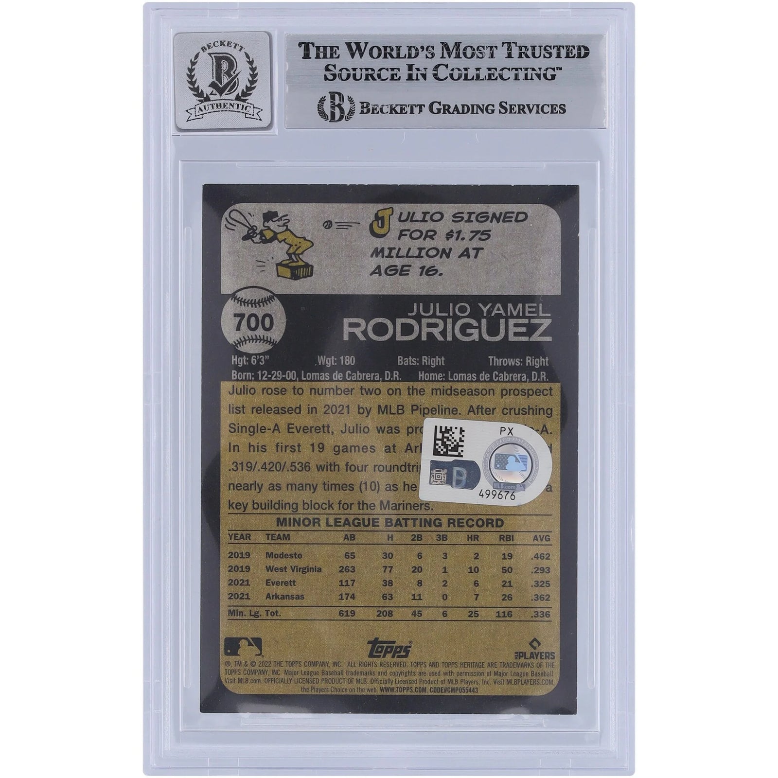 Julio Rodriguez Signed 2022 Topps Heritage #700 Rookie Card | Beckett Authenticated