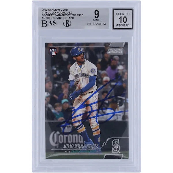 Julio Rodriguez Signed 2022 Topps Stadium Club #148 Rookie Card | Beckett Authenticated 9