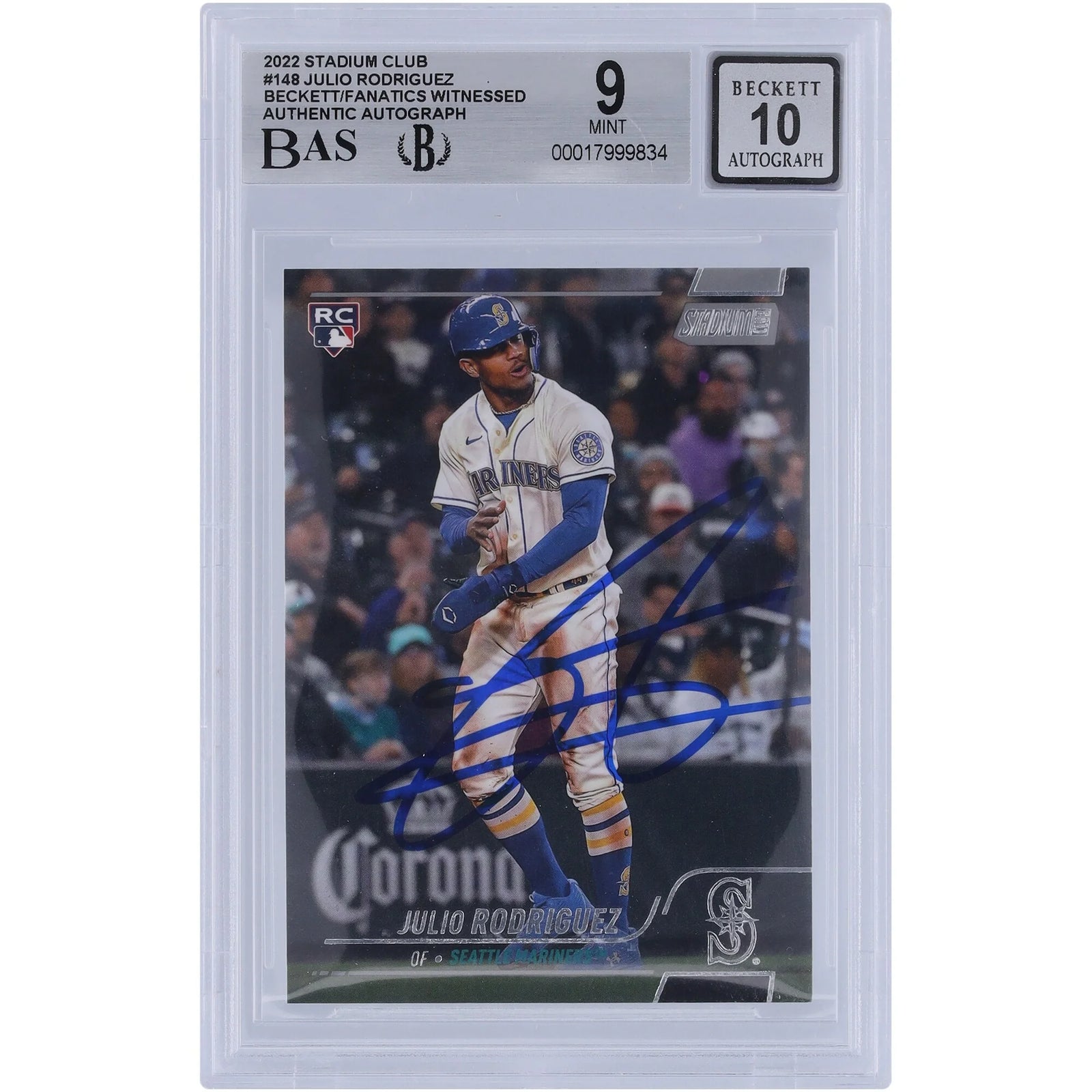 Julio Rodriguez Signed 2022 Topps Stadium Club #148 Rookie Card | Beckett Authenticated 9