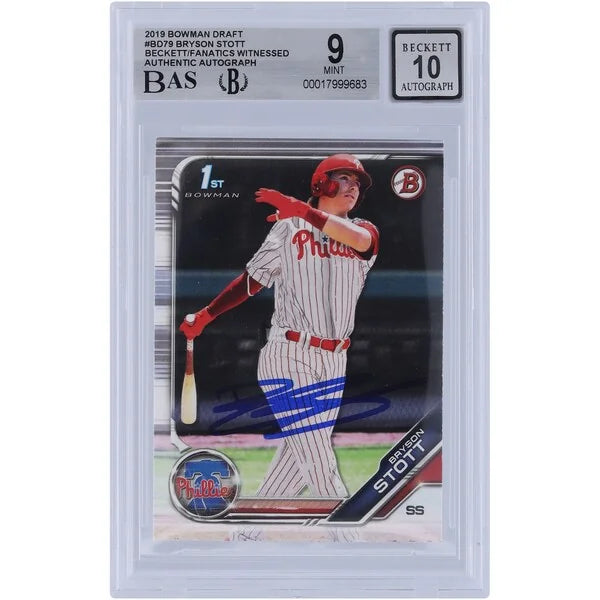 Bryson Stott Signed 2019 Bowman Draft #BD-79 Card | Graded 9