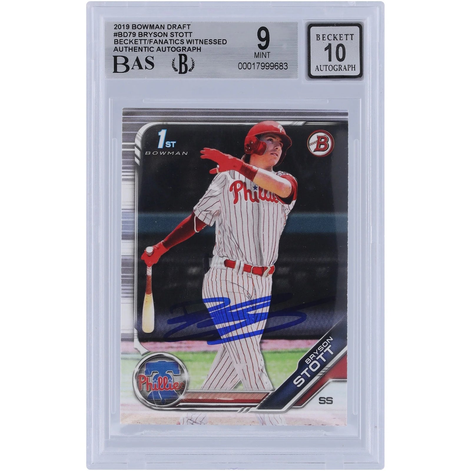 Bryson Stott Signed 2019 Bowman Draft #BD-79 Card | Graded 9