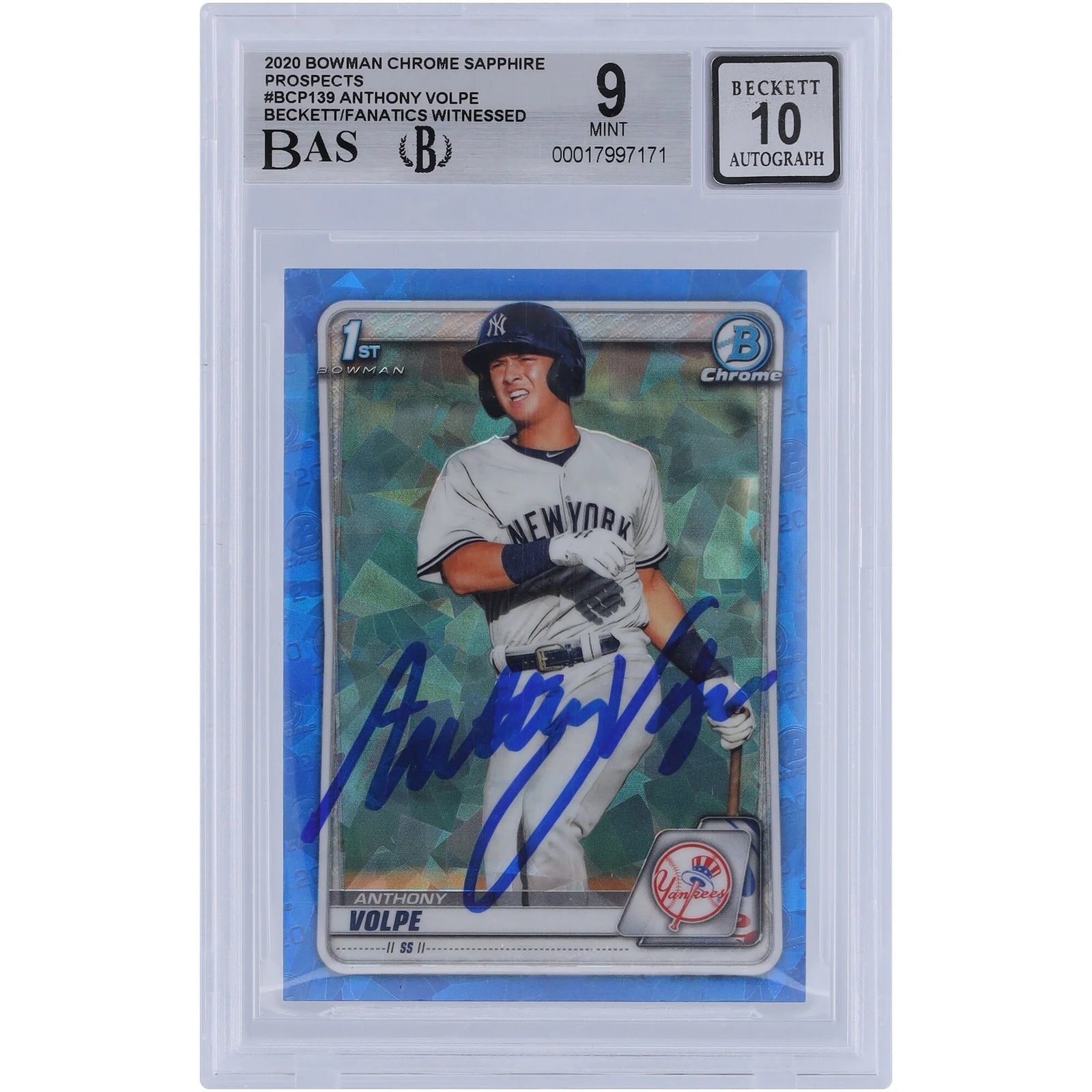 Anthony Volpe Signed 2020 Bowman Chrome Prospects Sapphire #BCP-139 | Graded 9