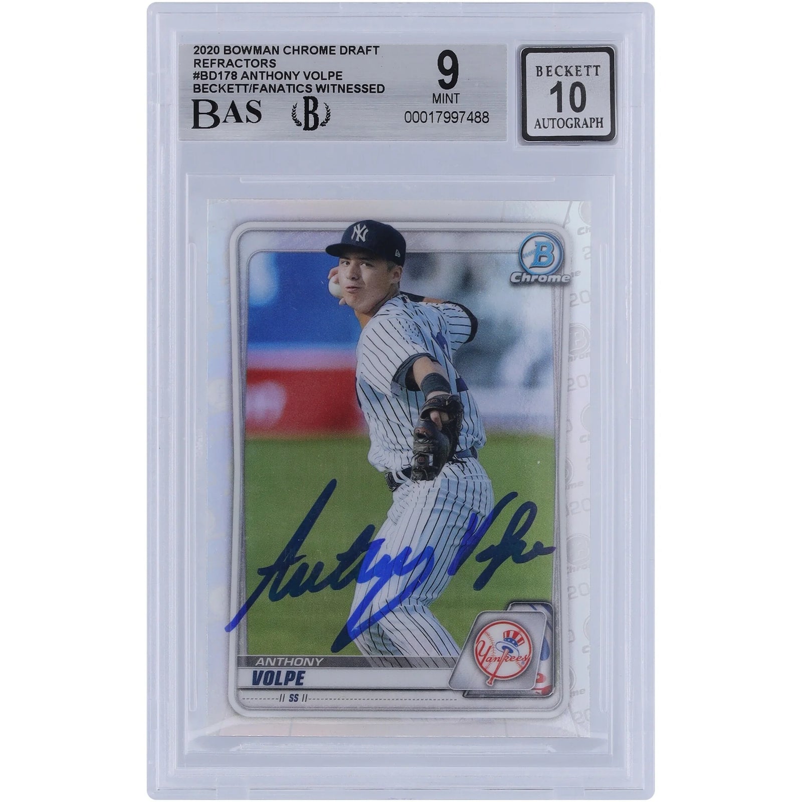 Anthony Volpe Signed 2020 Bowman Chrome Draft Refractor #BD-178 | Beckett 9/10