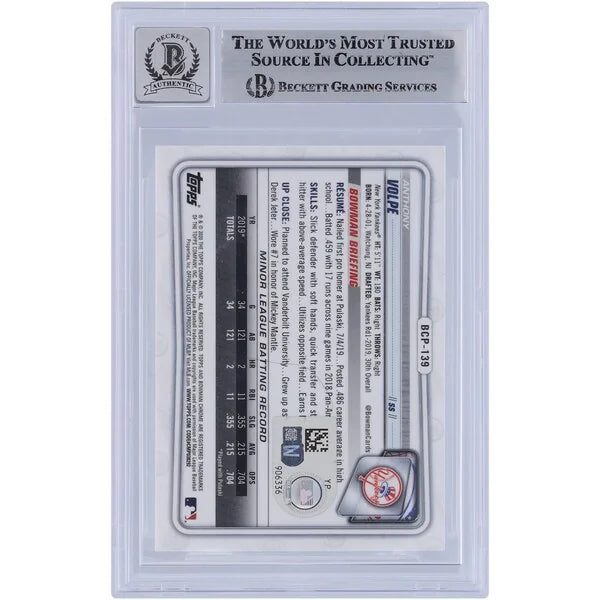 Anthony Volpe Signed 2020 Bowman Chrome Prospects #BCP-139 | Graded 9