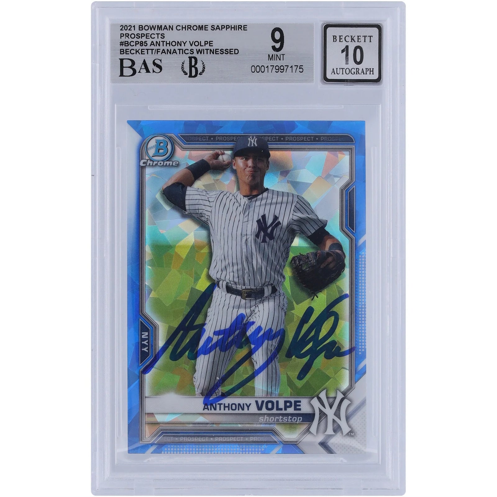 Anthony Volpe Signed 2021 Bowman Chrome Prospects Sapphire #BCP-85 | Graded 9