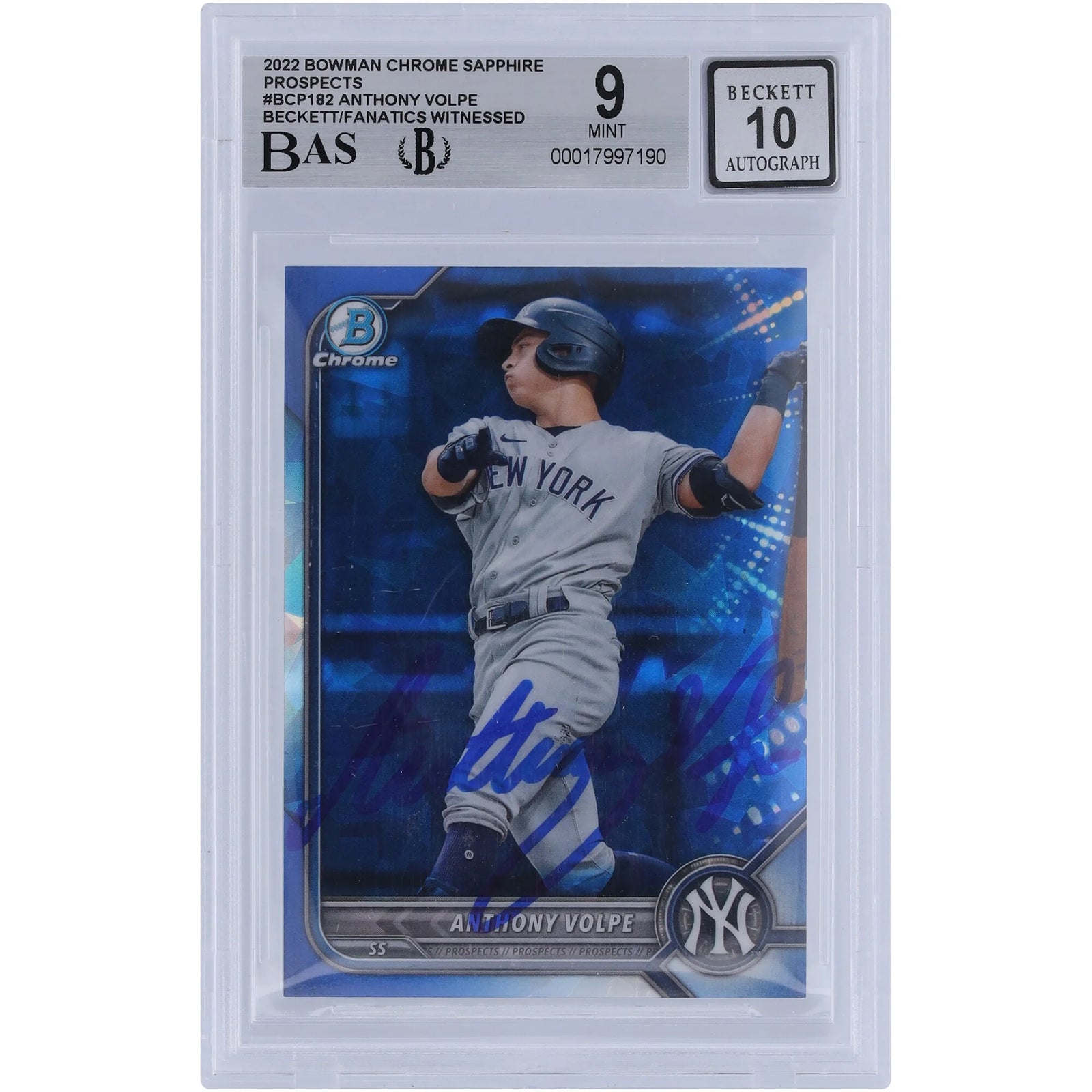 Anthony Volpe Signed 2022 Bowman Chrome Prospects Sapphire #BCP-182 | Graded 9