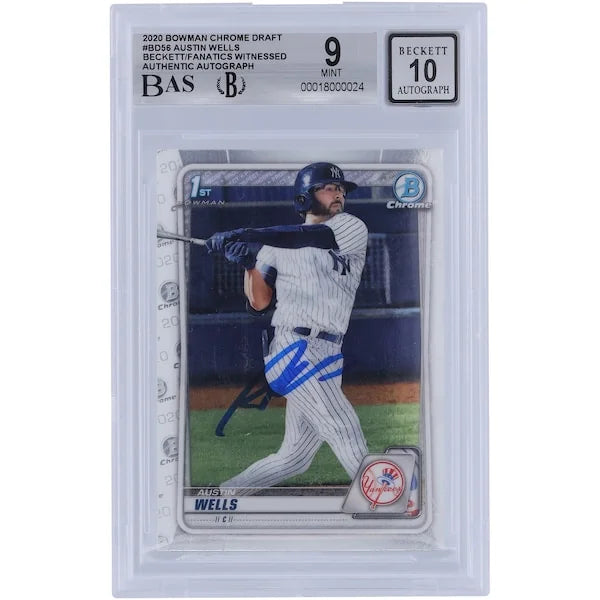 Austin Wells Signed 2020 Bowman Chrome Draft #BD-56 | Graded 9