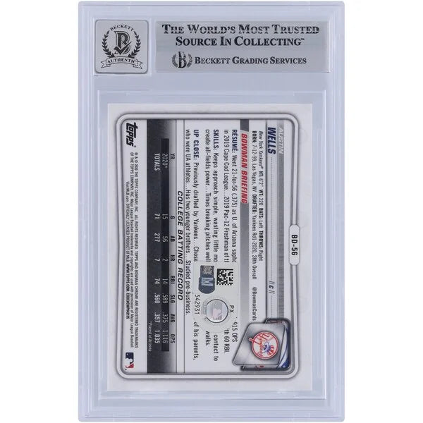 Austin Wells Signed 2020 Bowman Chrome Draft #BD-56 | Graded 9