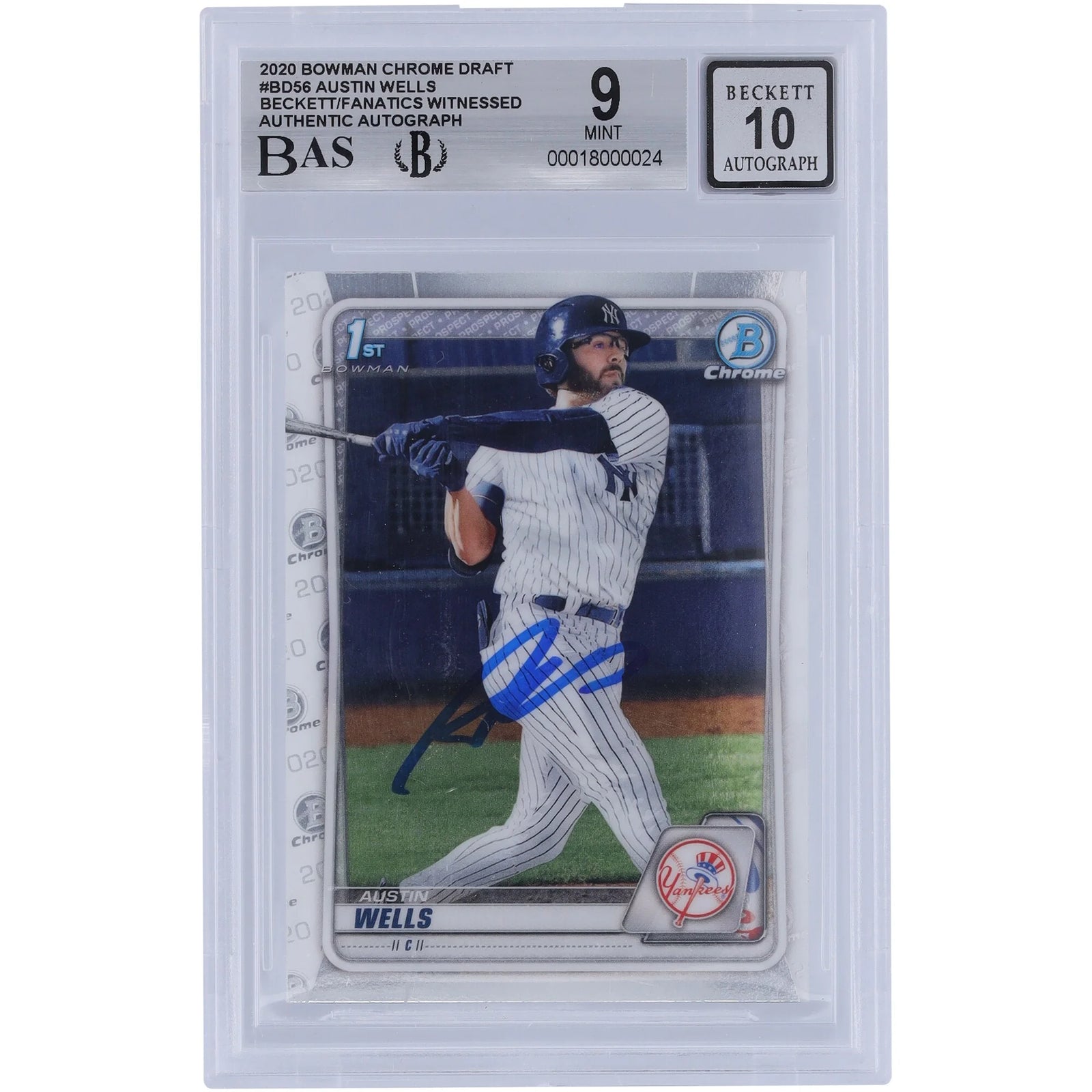 Austin Wells Signed 2020 Bowman Chrome Draft #BD-56 | Graded 9