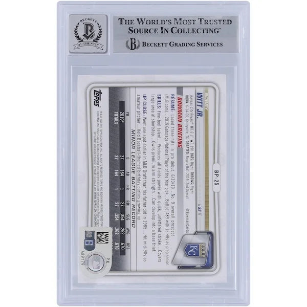 Bobby Witt Jr. Signed 2020 Bowman Prospects #BP-25 | Graded 9