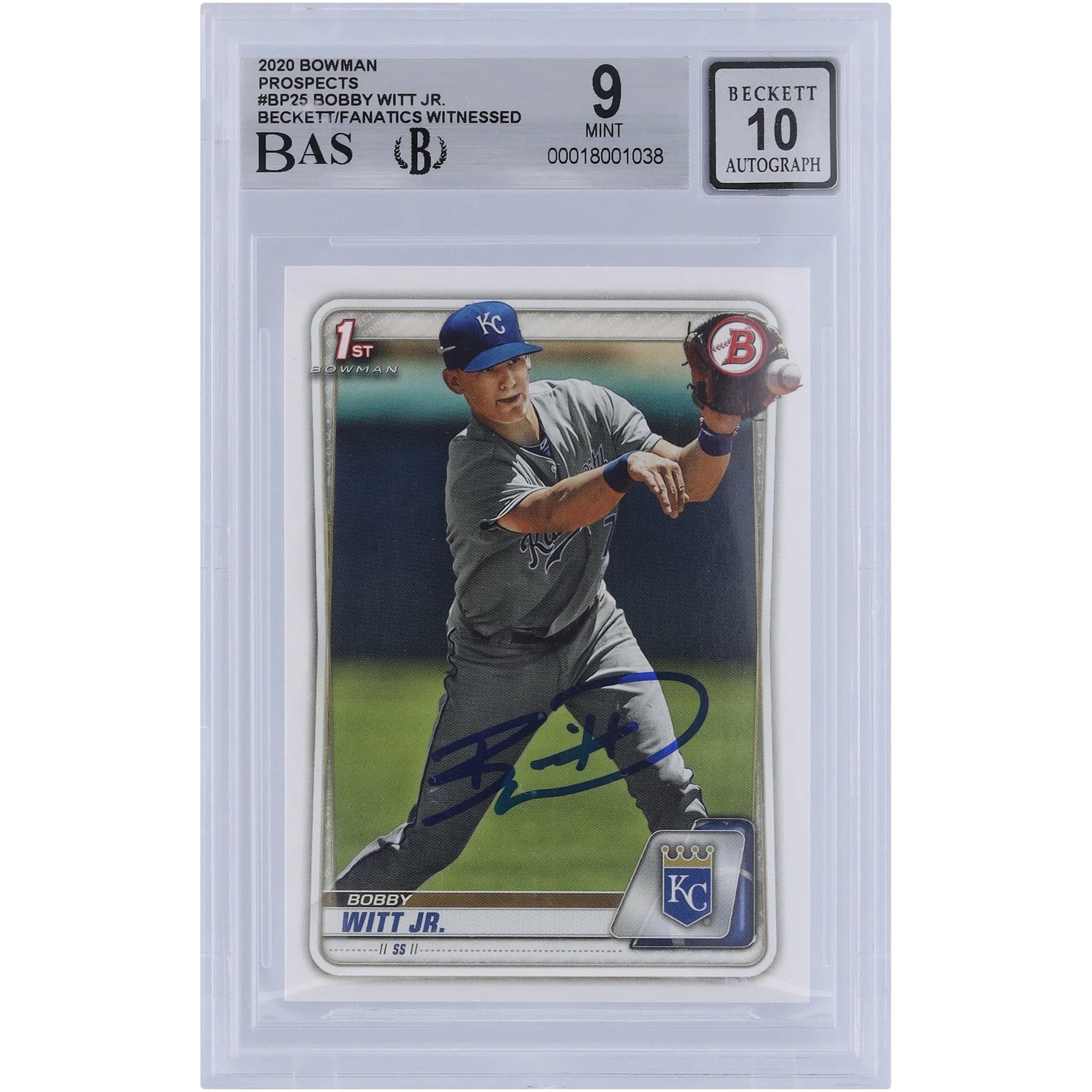 Bobby Witt Jr. Signed 2020 Bowman Prospects #BP-25 | Graded 9