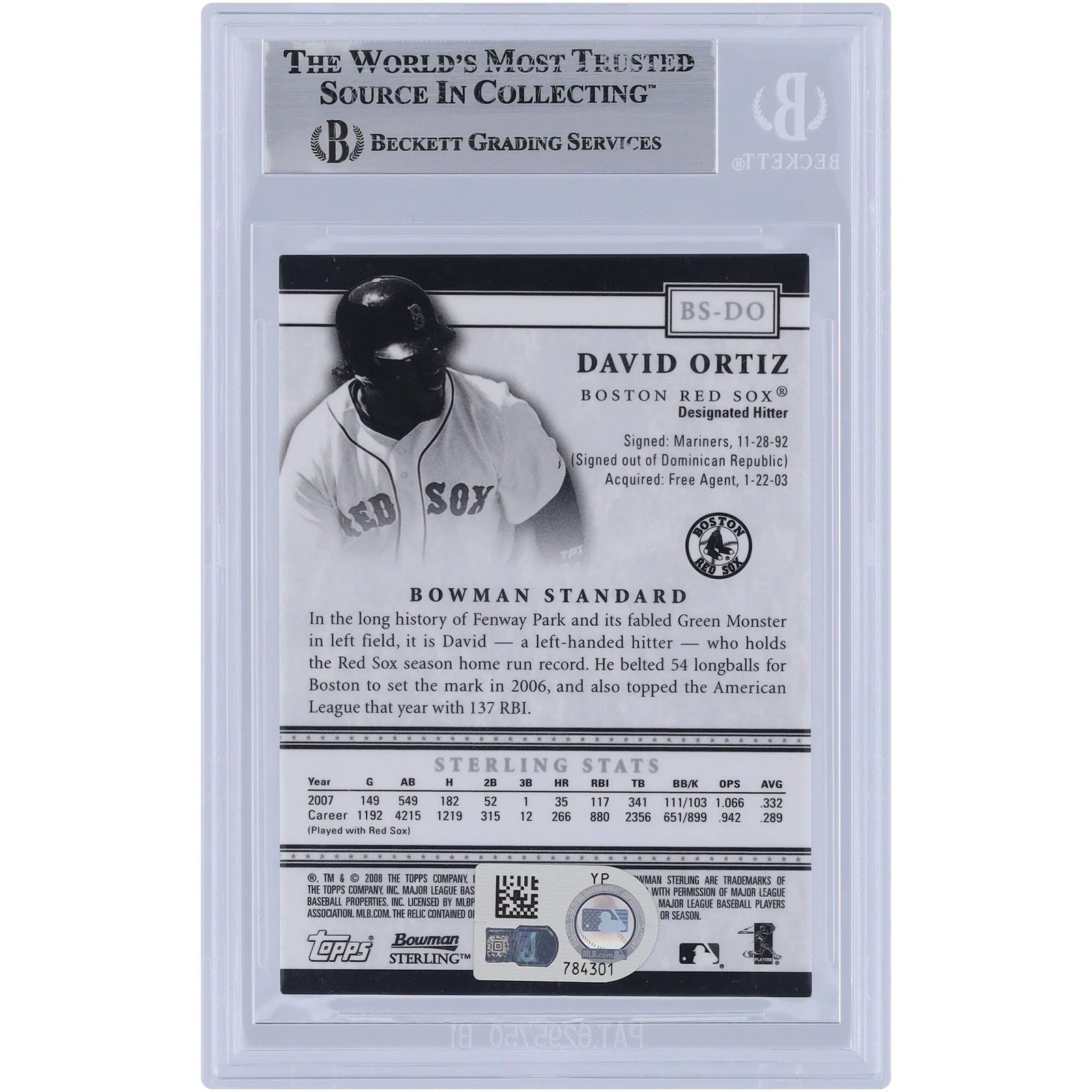 David Ortiz Signed 2008 Bowman Sterling Jersey Relic Card | #BS-DO
