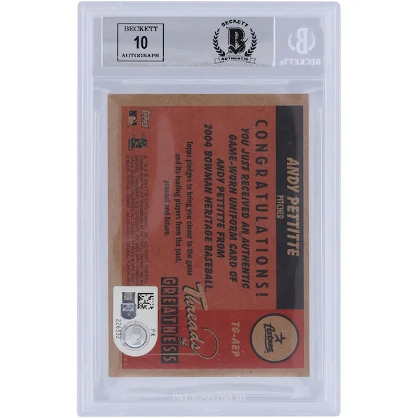 Andy Pettitte Signed 2004 Bowman Heritage Threads of Greatness Jersey Relic Card | Graded