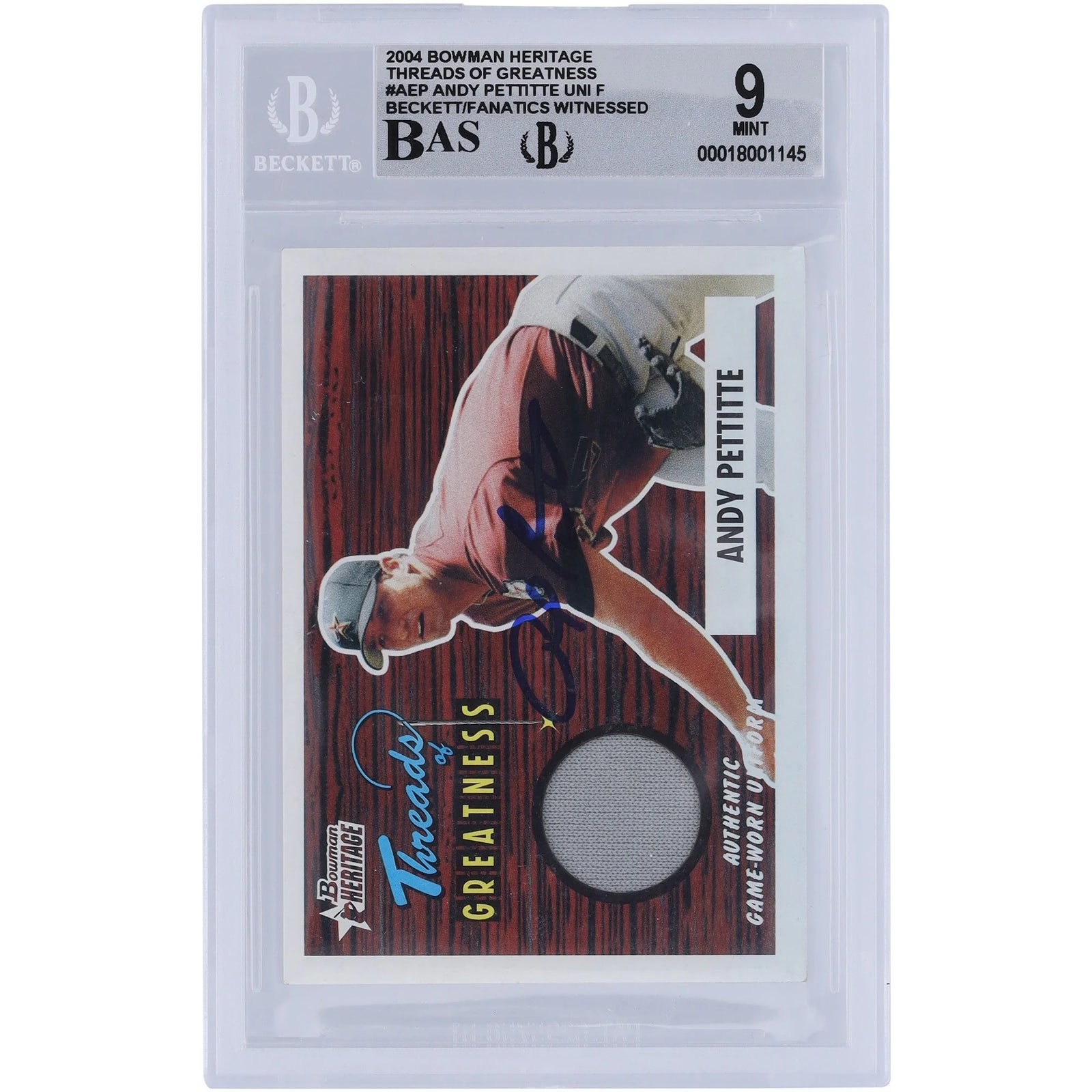 Andy Pettitte Signed 2004 Bowman Heritage Threads of Greatness Jersey Relic Card | Graded