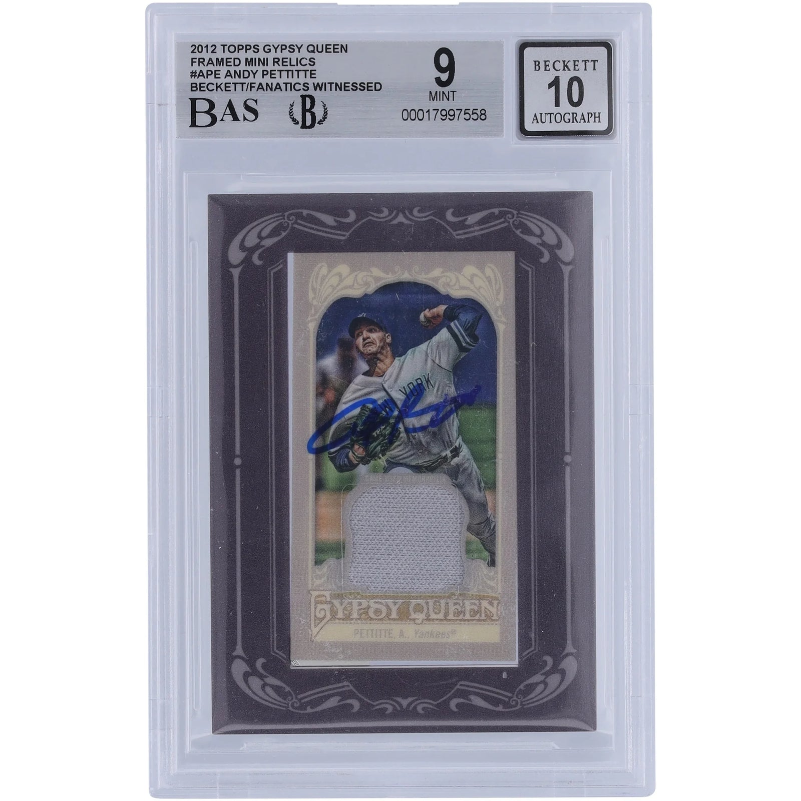 Andy Pettitte Signed 2012 Topps GQ Mini Jersey Relic Card | Graded 9