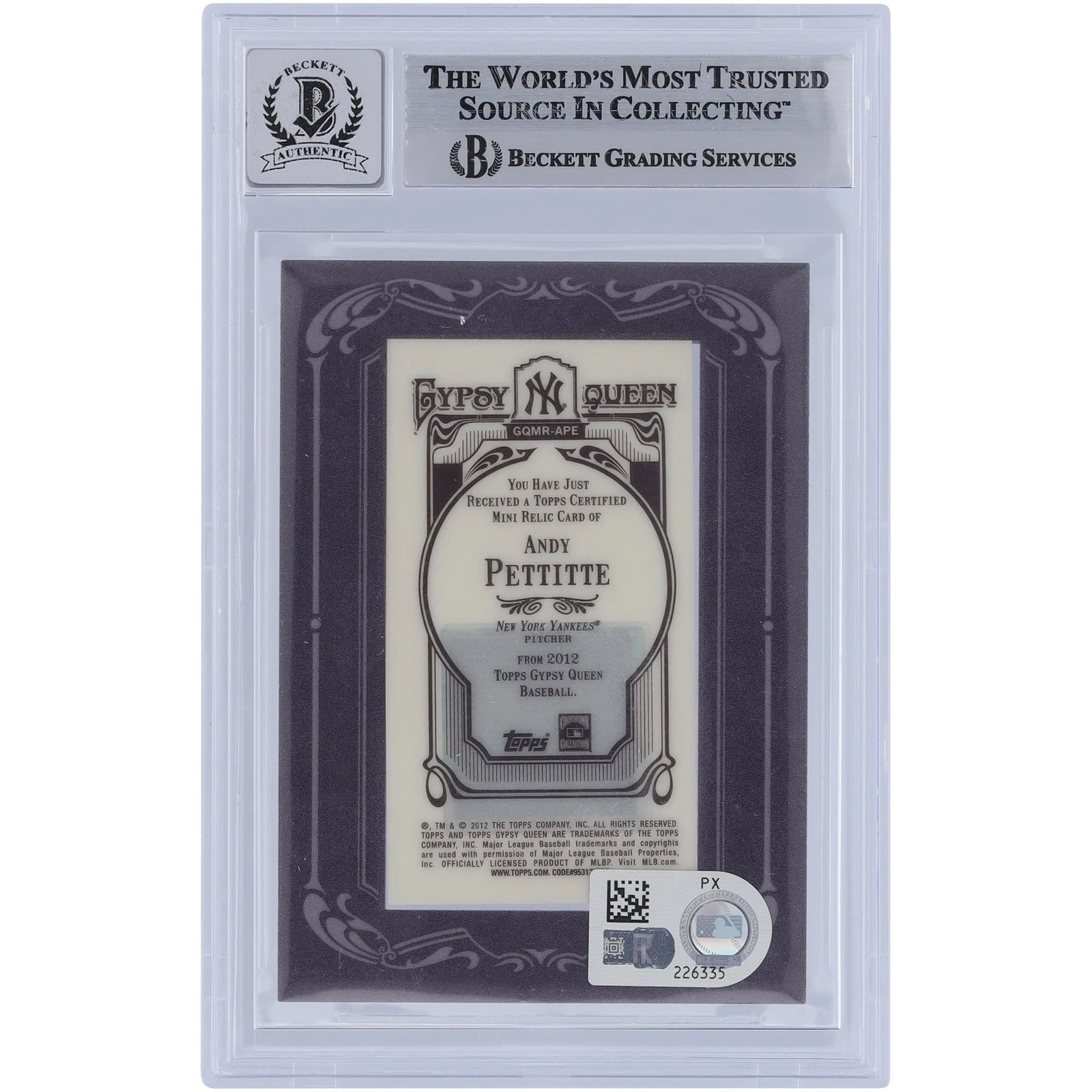Andy Pettitte Signed 2012 Topps GQ Mini Jersey Relic Card | Graded 9