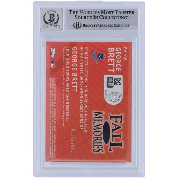 George Brett Signed 2002 Topps Pristine Fall Memories Jersey Relic Card | Beckett Authenti