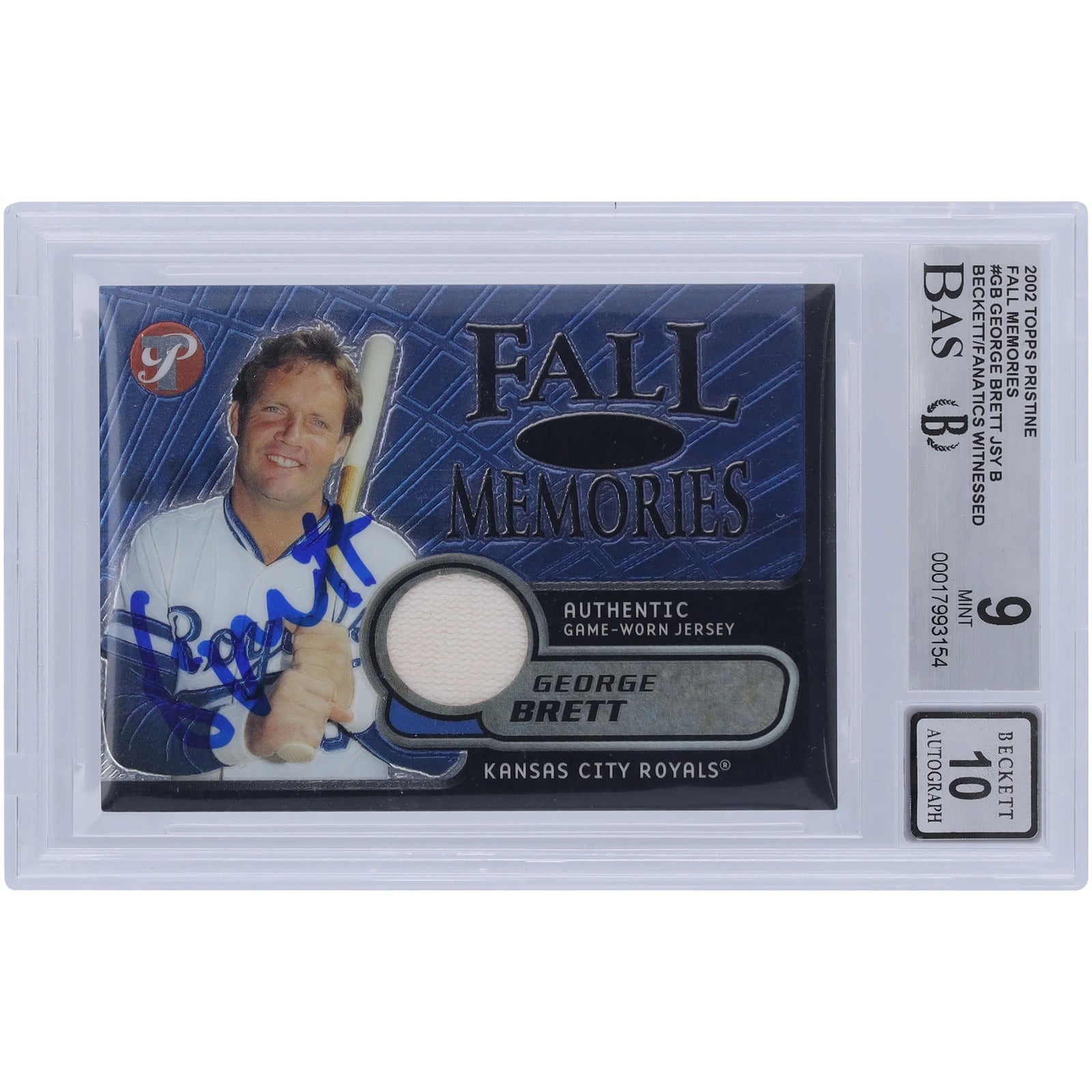 George Brett Signed 2002 Topps Pristine Fall Memories Jersey Relic Card | Beckett Authenti