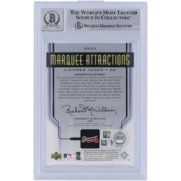 Chipper Jones Signed 2005 Upper Deck Marquee Attractions Jersey Relic Card | Graded 9