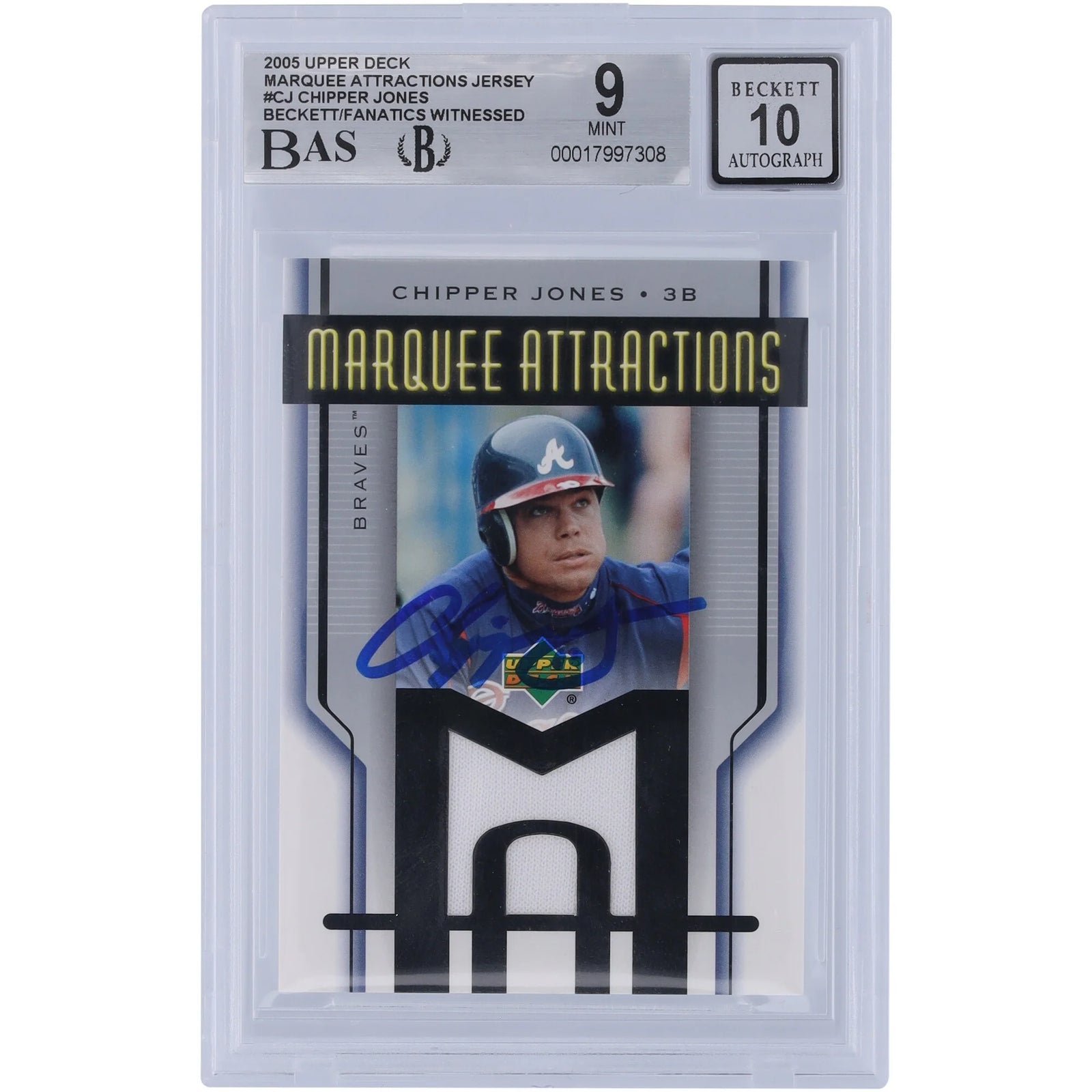Chipper Jones Signed 2005 Upper Deck Marquee Attractions Jersey Relic Card | Graded 9