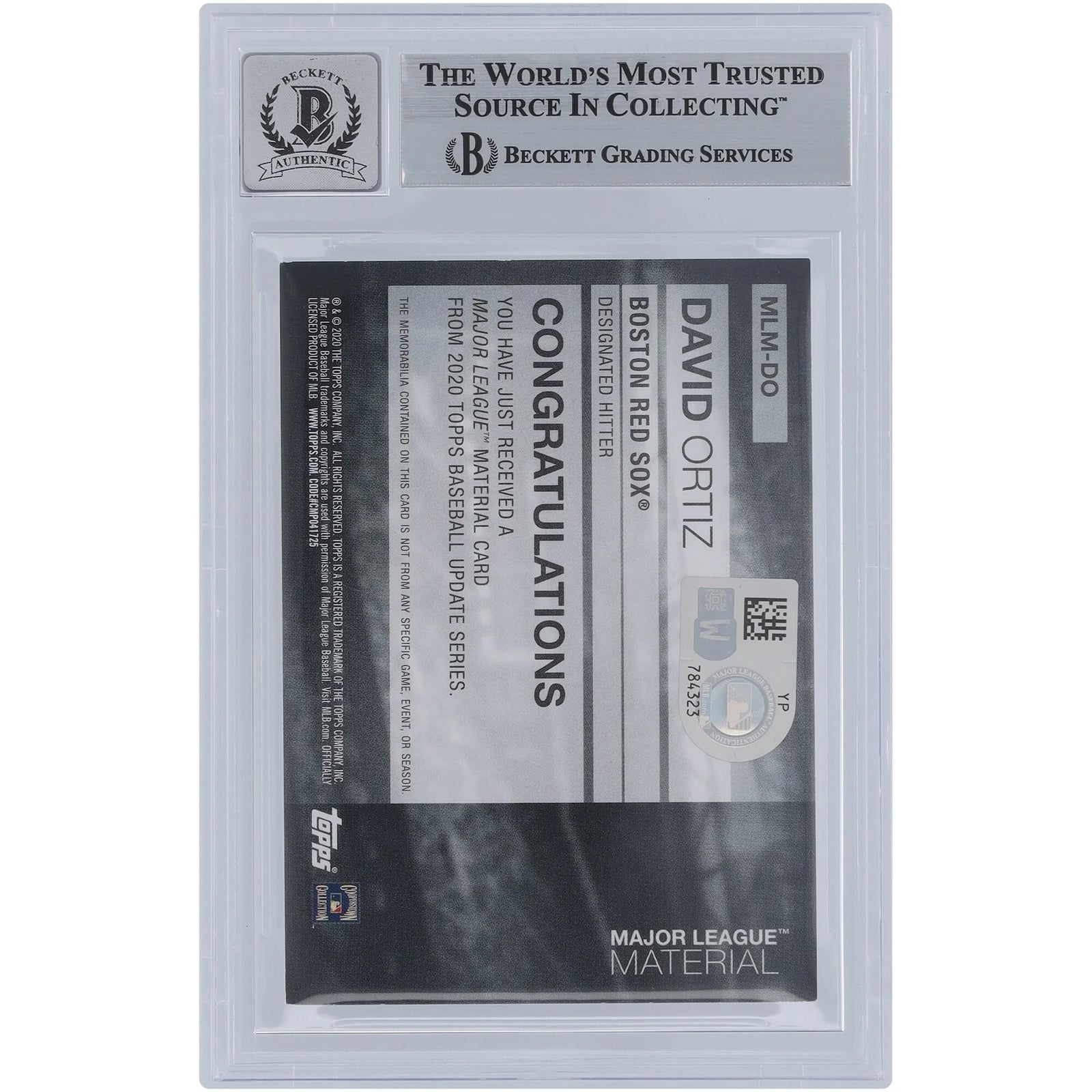 David Ortiz Signed 2020 Topps Update Major League Material Jersey Relic Card | Graded 9