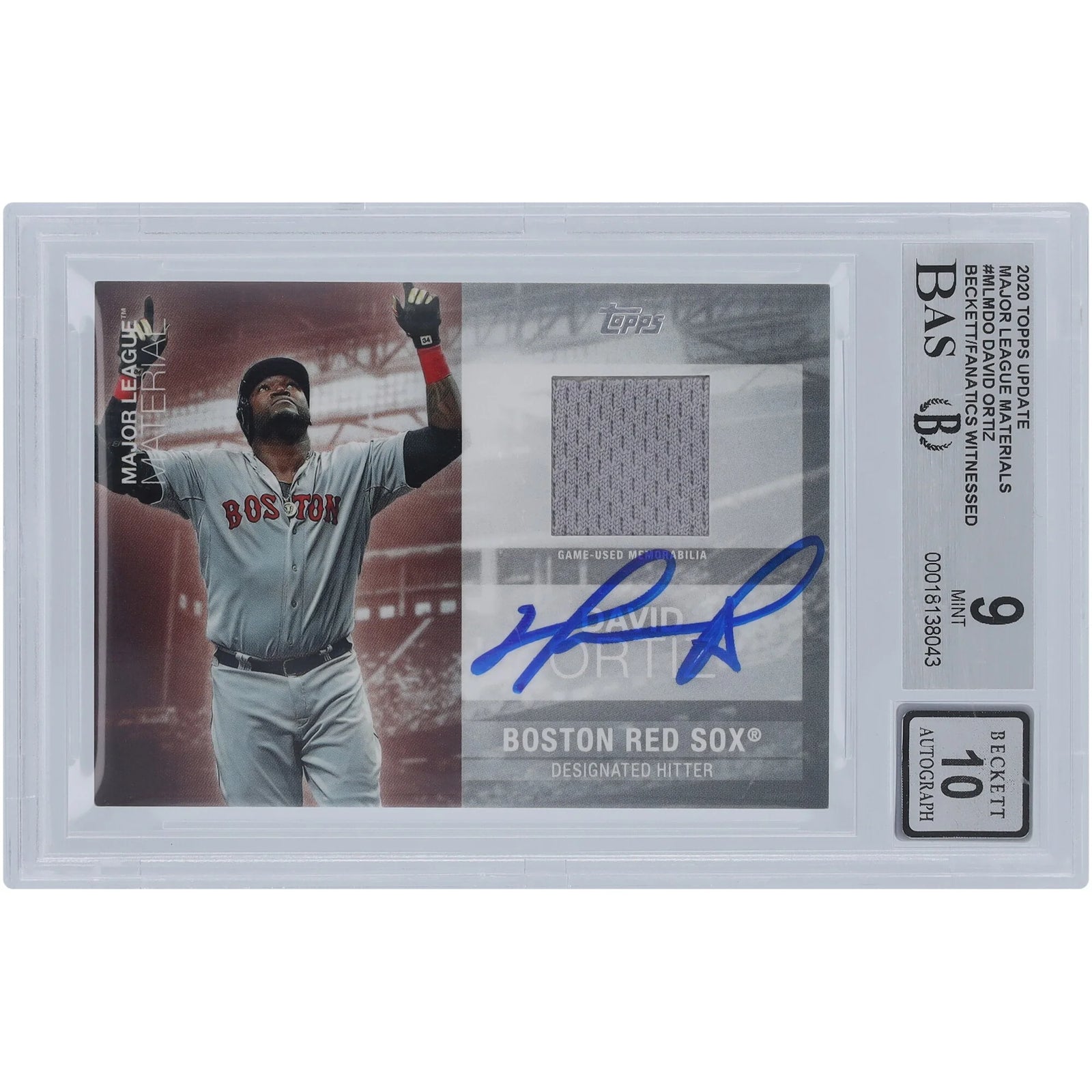 David Ortiz Signed 2020 Topps Update Major League Material Jersey Relic Card | Graded 9