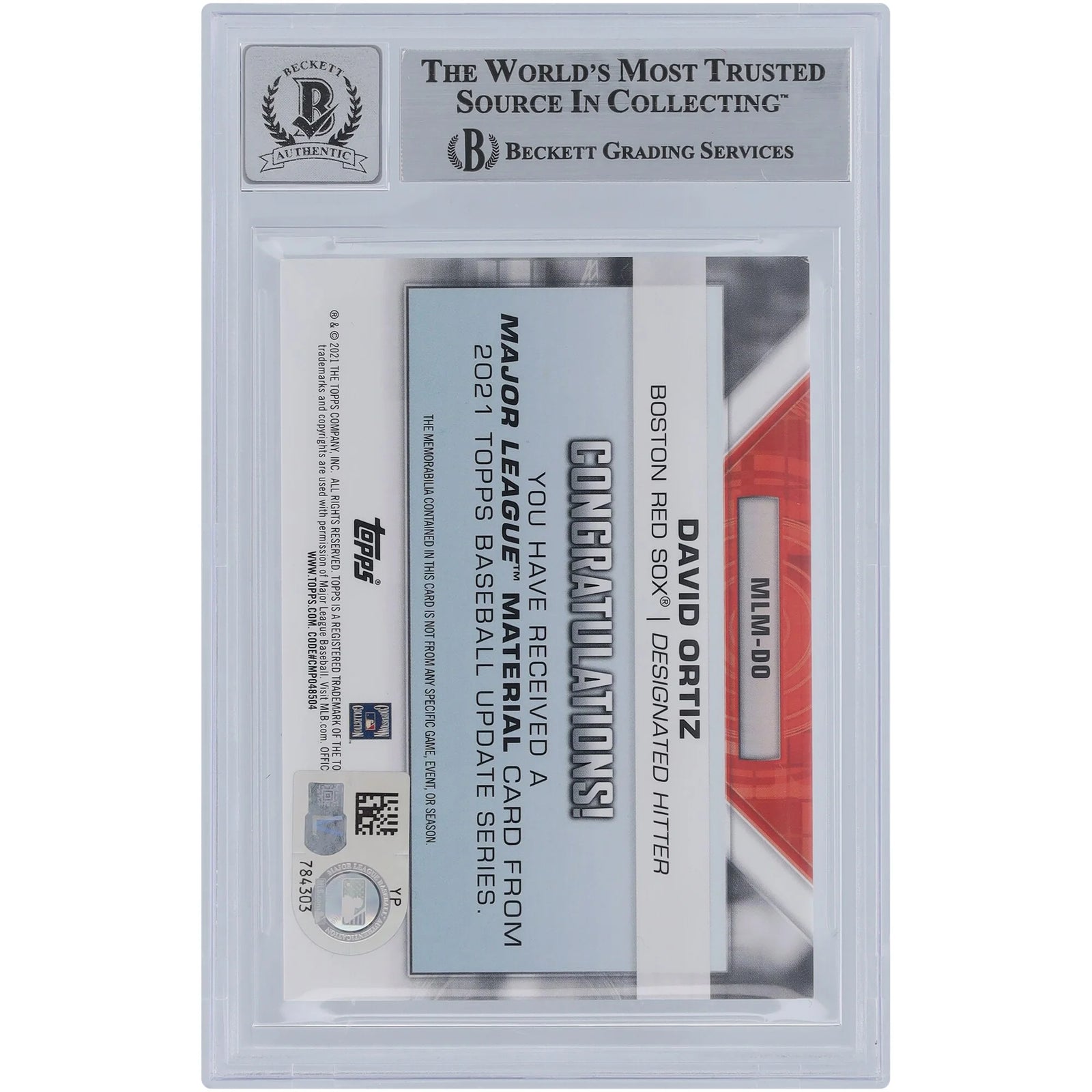 David Ortiz Signed 2021 Topps Update Jersey Relic Card | Graded 10