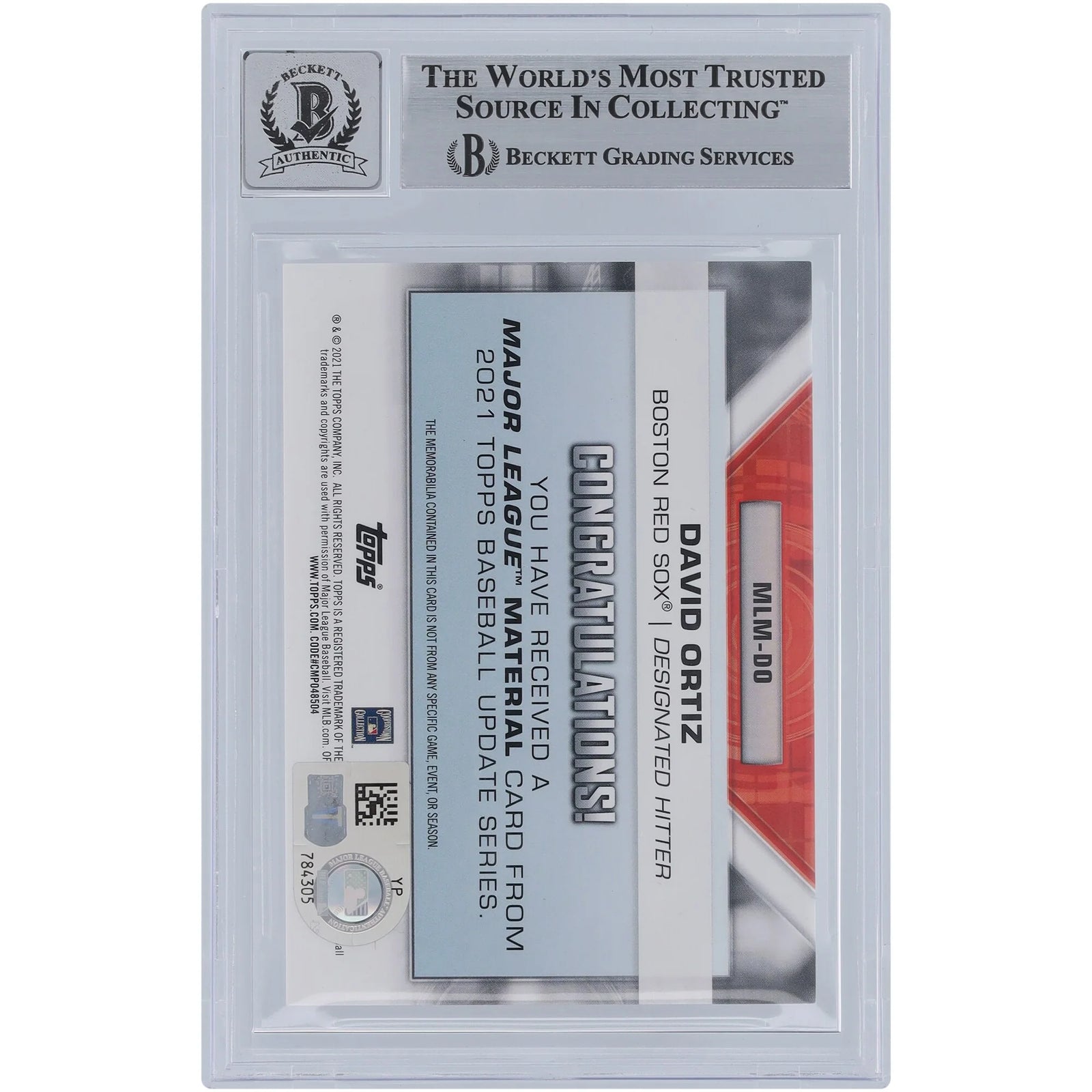 David Ortiz Signed 2021 Topps Update Jersey Relic Card | Graded 9