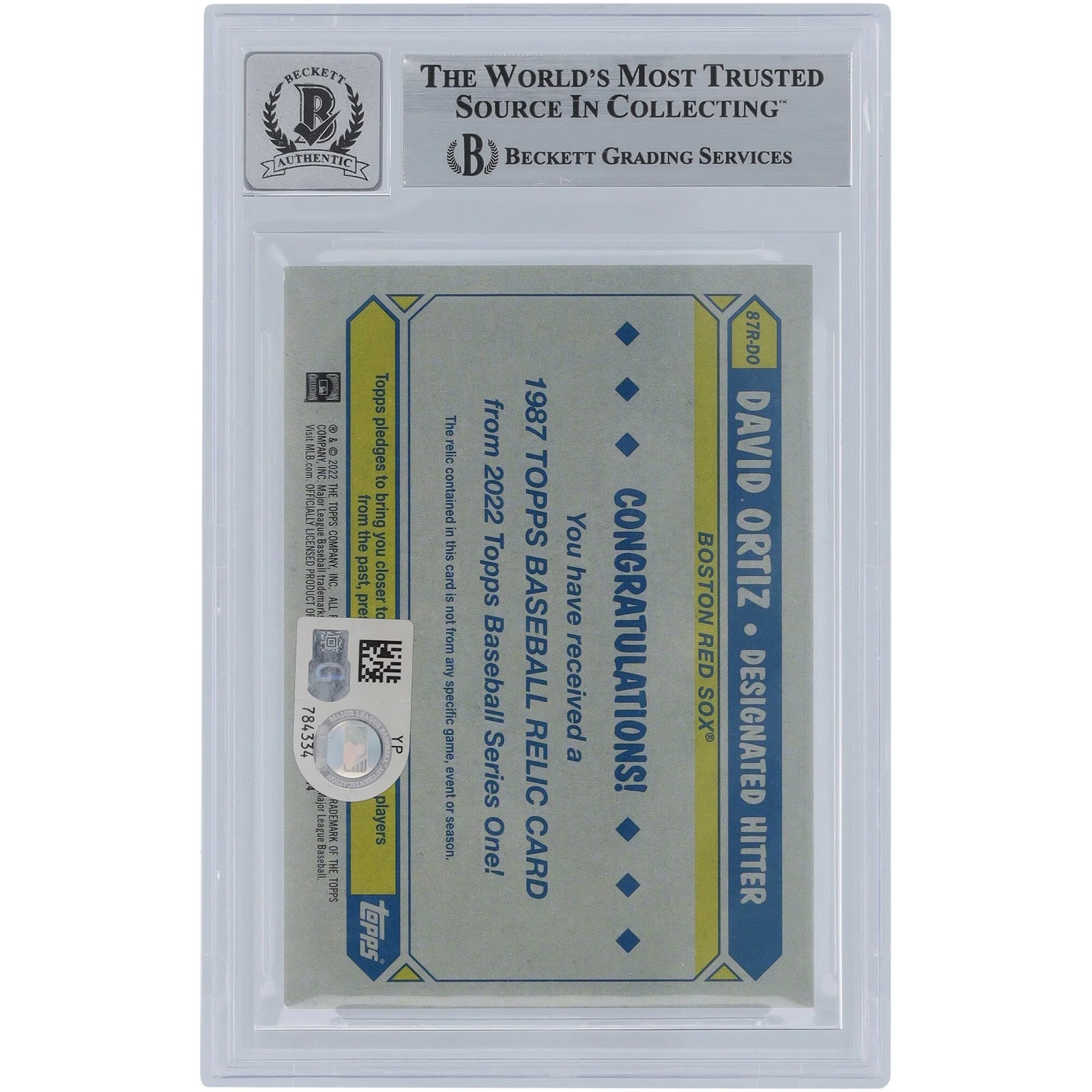 David Ortiz Signed 2022 Topps '87 Jersey Relic #87R Card | Graded 9