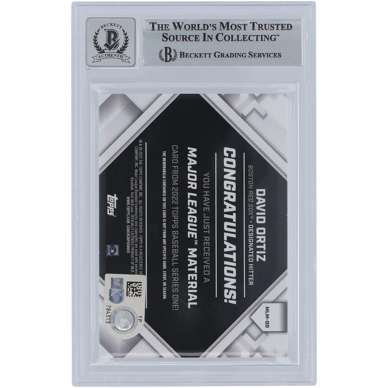 David Ortiz Signed 2022 Topps Major League Material Jersey Relic Card | Beckett Authentica