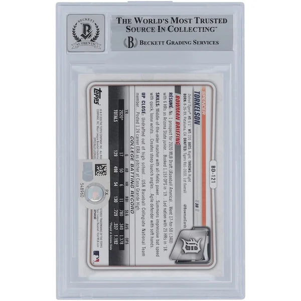 Spencer Torkelson Signed 2020 Bowman Draft Sky Blue #BD-121 | Graded 10