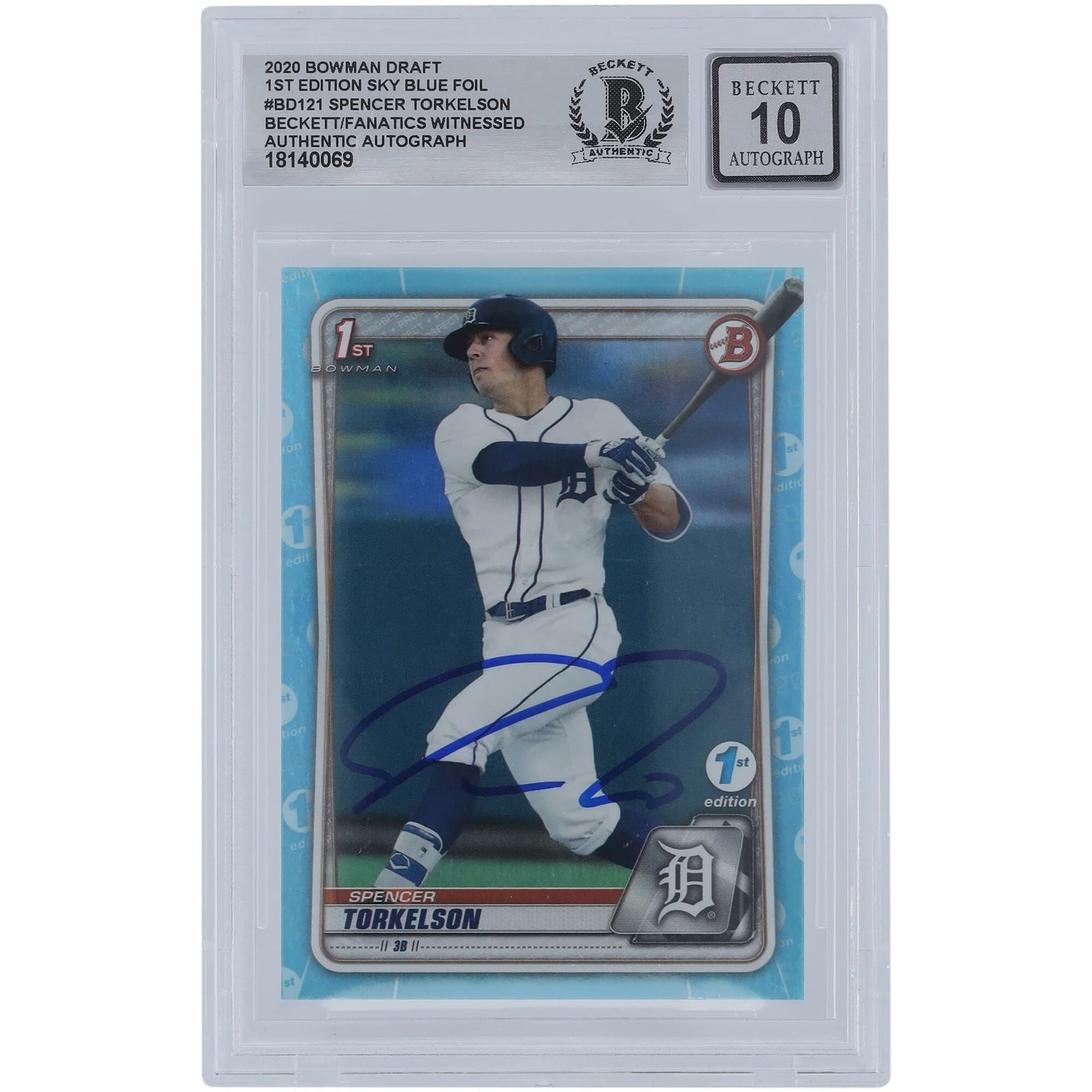 Spencer Torkelson Signed 2020 Bowman Draft Sky Blue #BD-121 | Graded 10