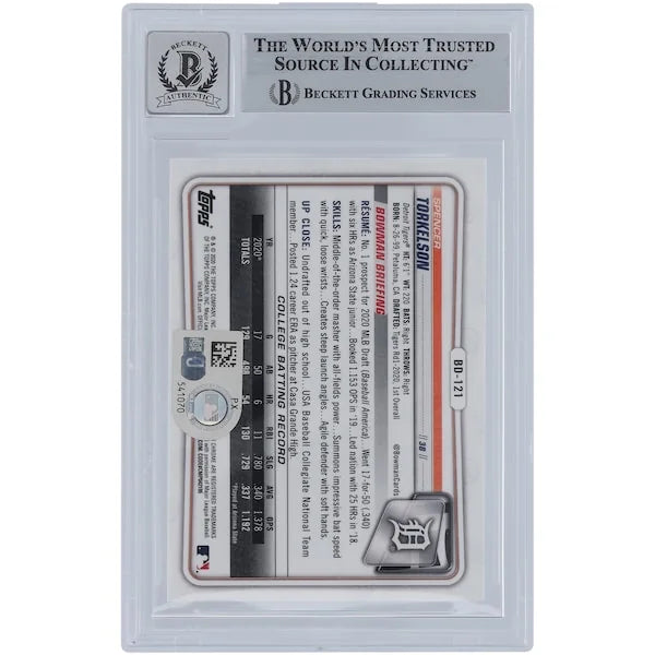 Spencer Torkelson Signed 2020 Bowman Chrome Draft #BD-121 | Graded 9