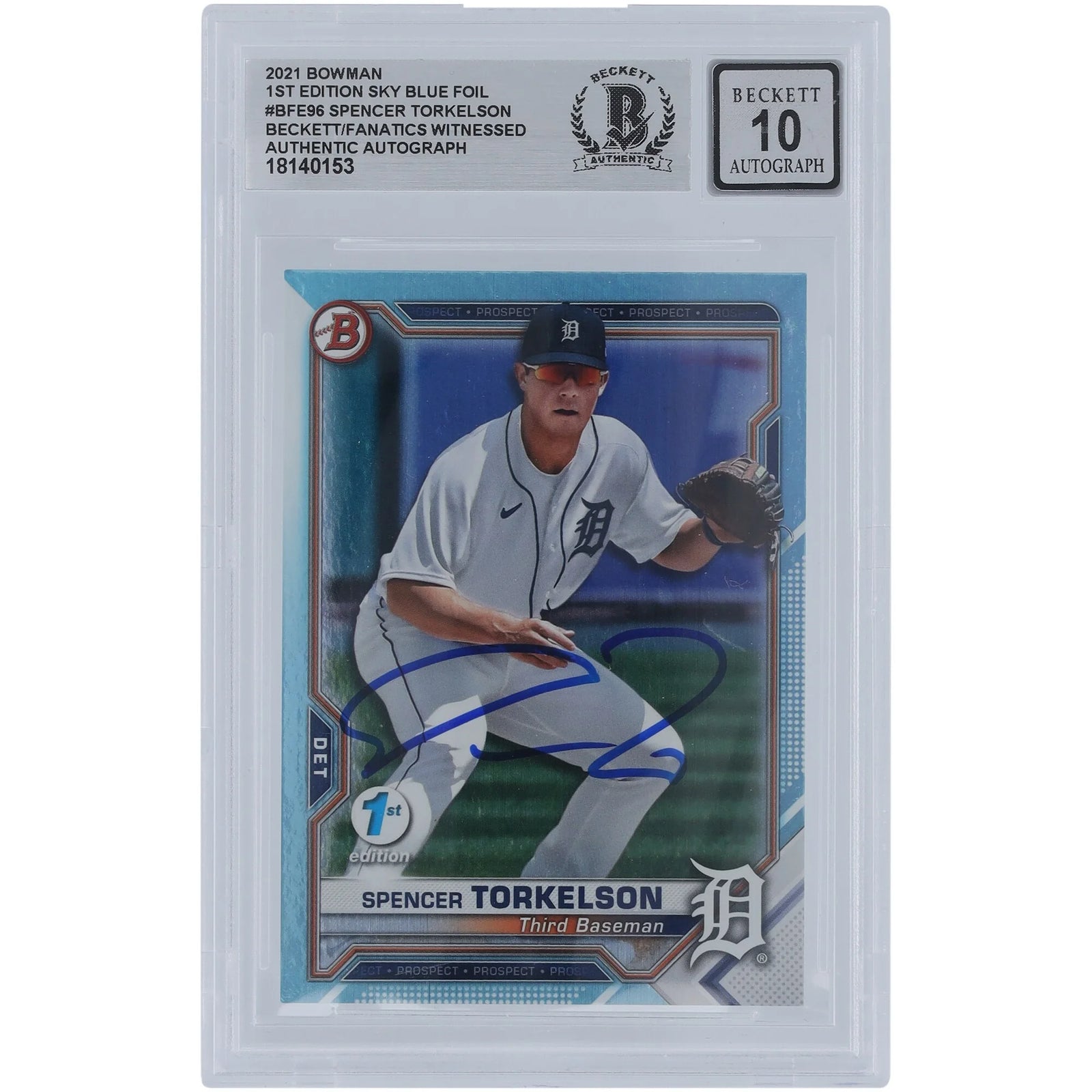 Spencer Torkelson Signed 2021 Bowman 1st Edition Sky Blue Foil #BFE-96 | Graded 10