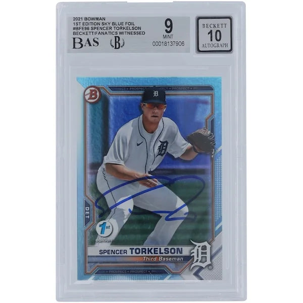 Spencer Torkelson Signed 2021 Bowman 1st Edition Sky Blue Foil Card | Graded 9