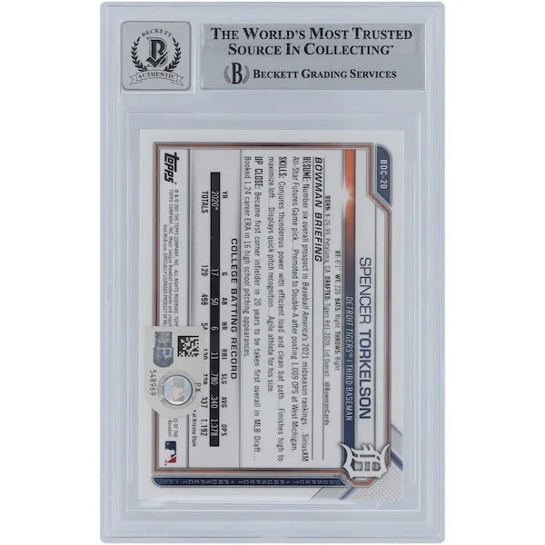 Spencer Torkelson Signed 2021 Bowman Chrome Draft Sapphire #BDC-20 | Graded 9