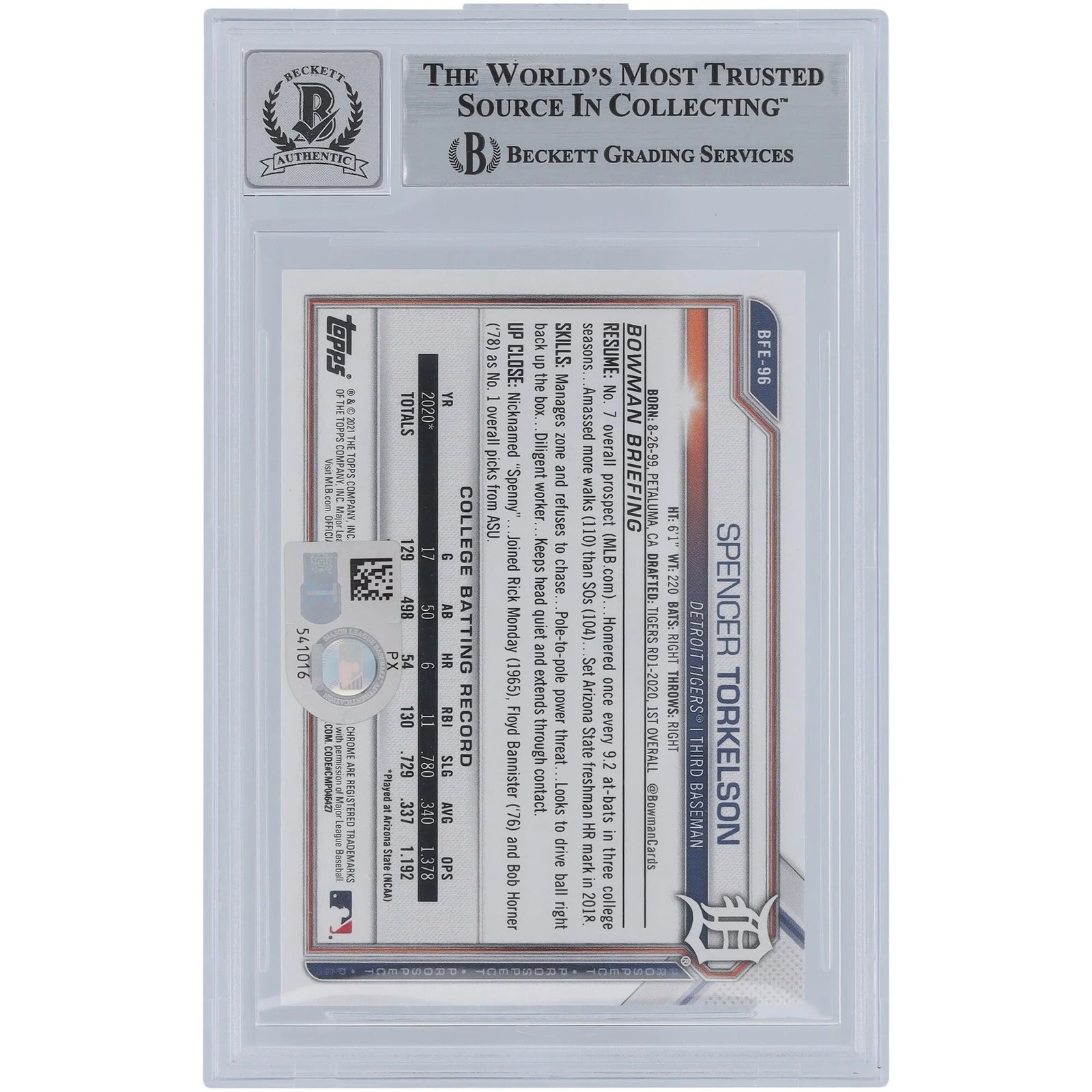 Spencer Torkelson Signed 2021 Bowman 1st Edition #BFE-96 | Graded 9