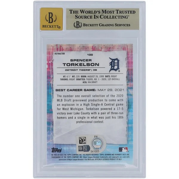 Spencer Torkelson Signed 2021 Bowman's Best Refractors #100 | Graded 9.5