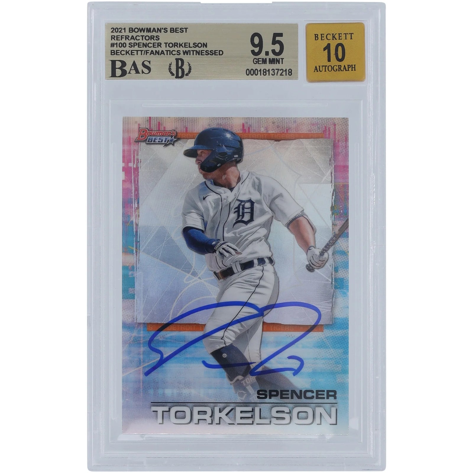 Spencer Torkelson Signed 2021 Bowman's Best Refractors #100 | Graded 9.5