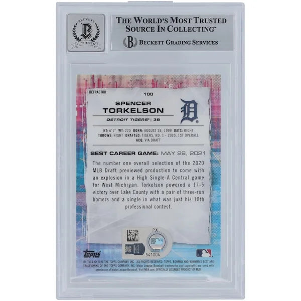 Spencer Torkelson Signed 2021 Bowman's Best Refractors #100 | Beckett 9