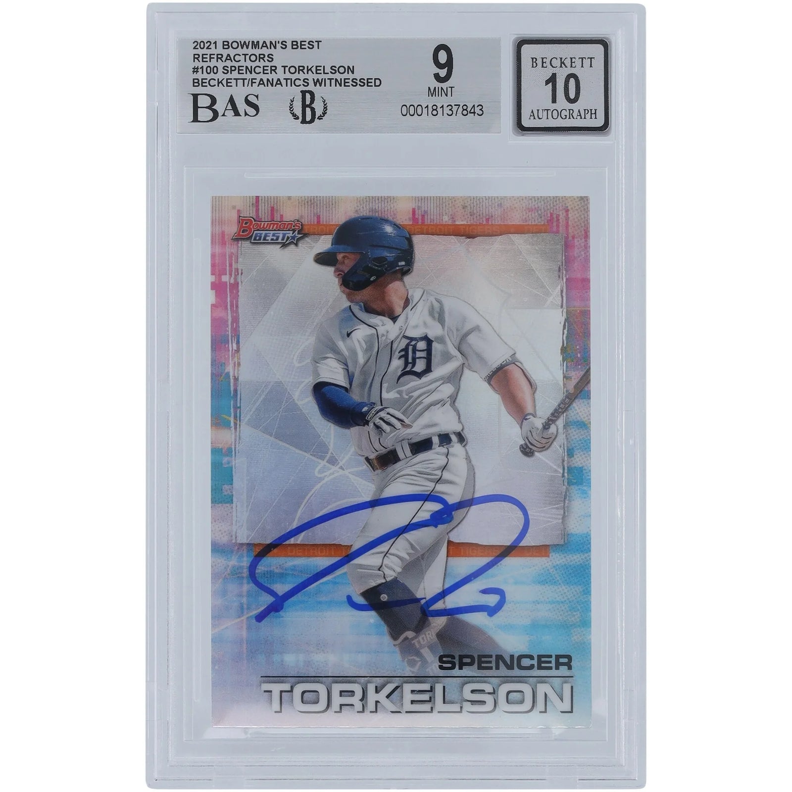 Spencer Torkelson Signed 2021 Bowman's Best Refractors #100 | Beckett 9