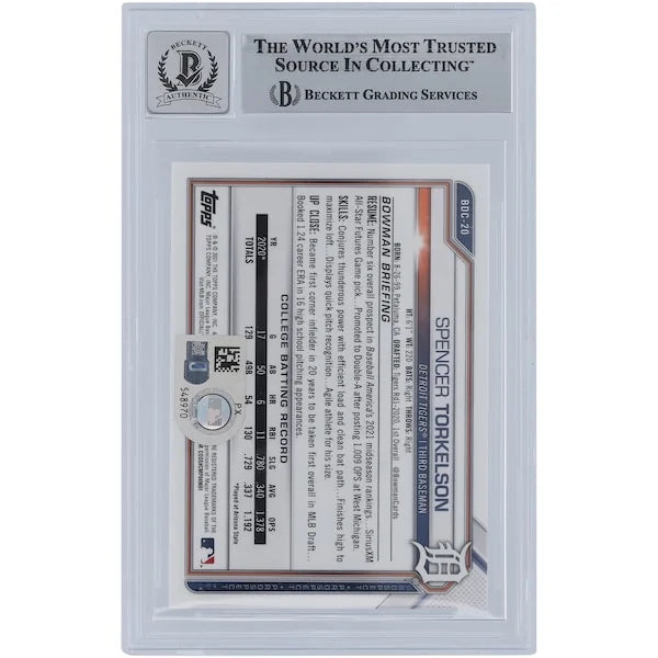 Spencer Torkelson Signed 2021 Bowman Chrome Draft Sapphire #BDC-20 | Graded 10