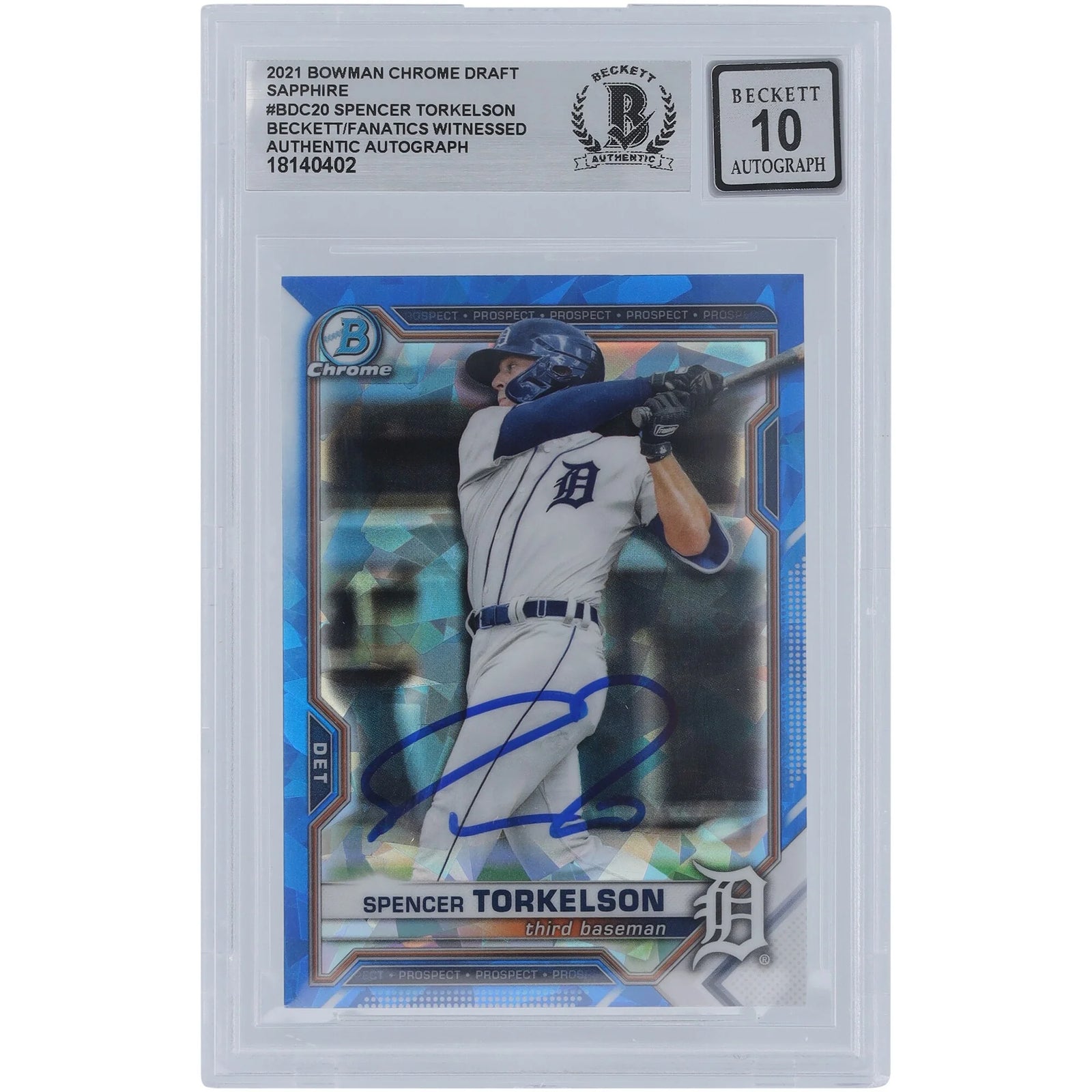 Spencer Torkelson Signed 2021 Bowman Chrome Draft Sapphire #BDC-20 | Graded 10