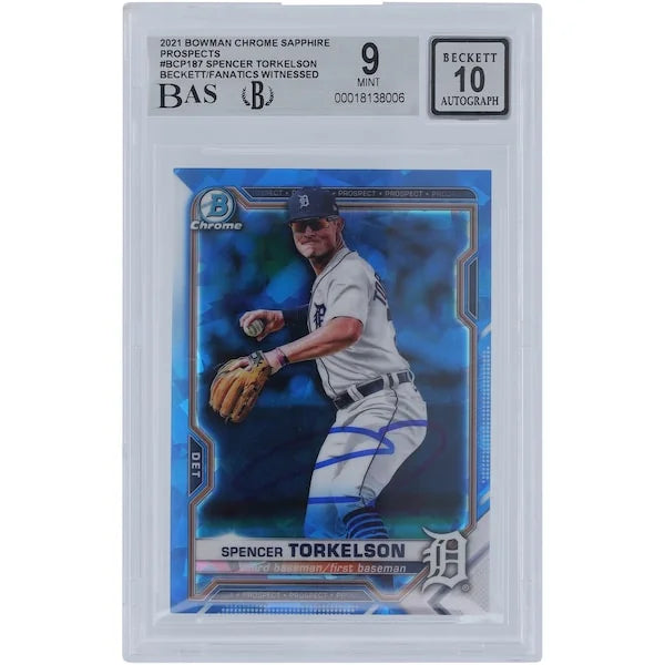 Spencer Torkelson Signed 2021 Bowman Chrome Sapphire #BCP-187 | Graded 9
