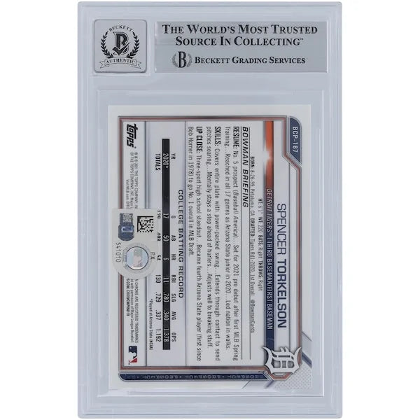 Spencer Torkelson Signed 2021 Bowman Chrome Sapphire #BCP-187 | Graded 9