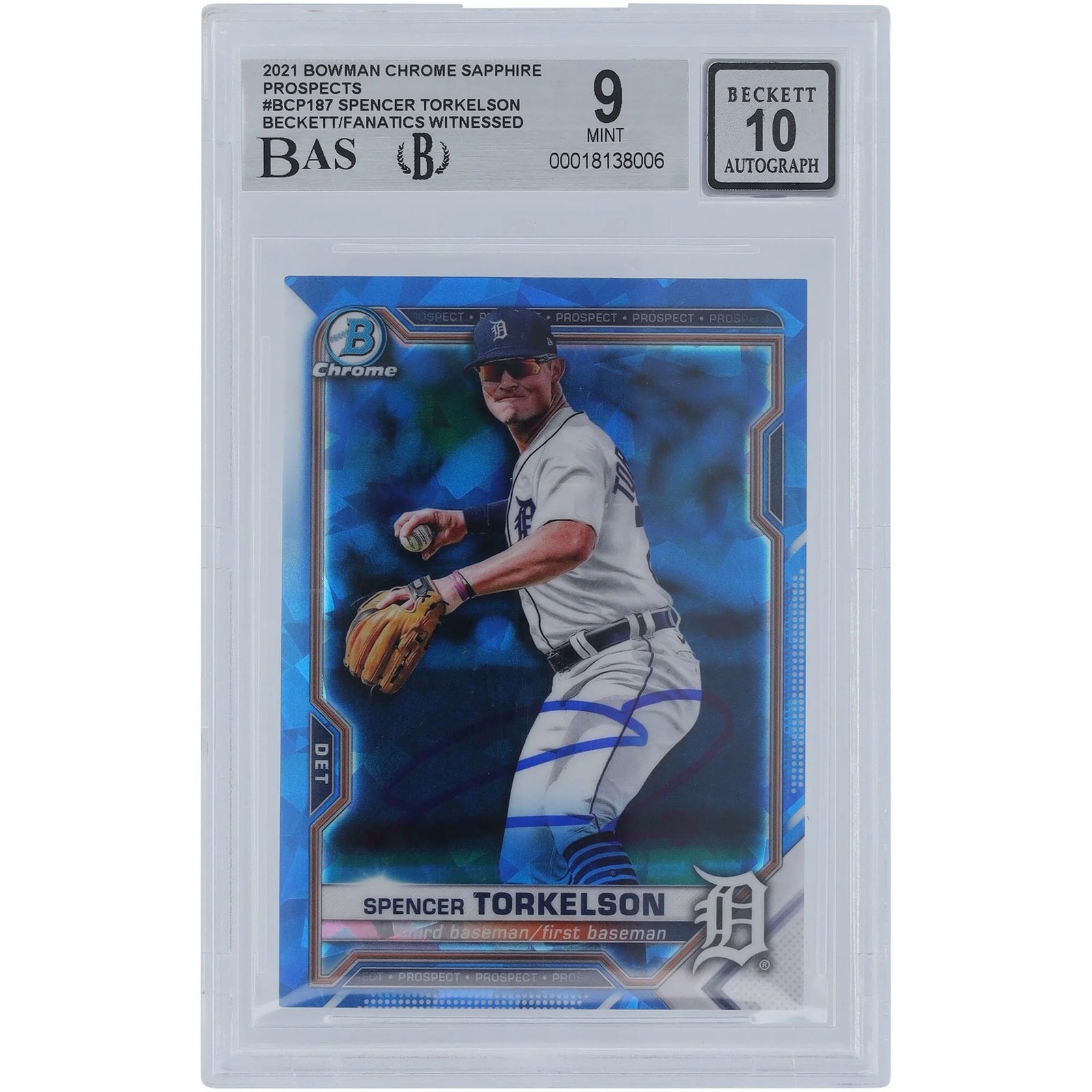 Spencer Torkelson Signed 2021 Bowman Chrome Sapphire #BCP-187 | Graded 9