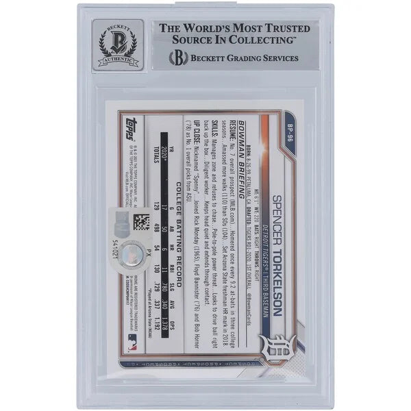 Spencer Torkelson Signed 2021 Bowman Prospects Green Card | #BP-96 /99